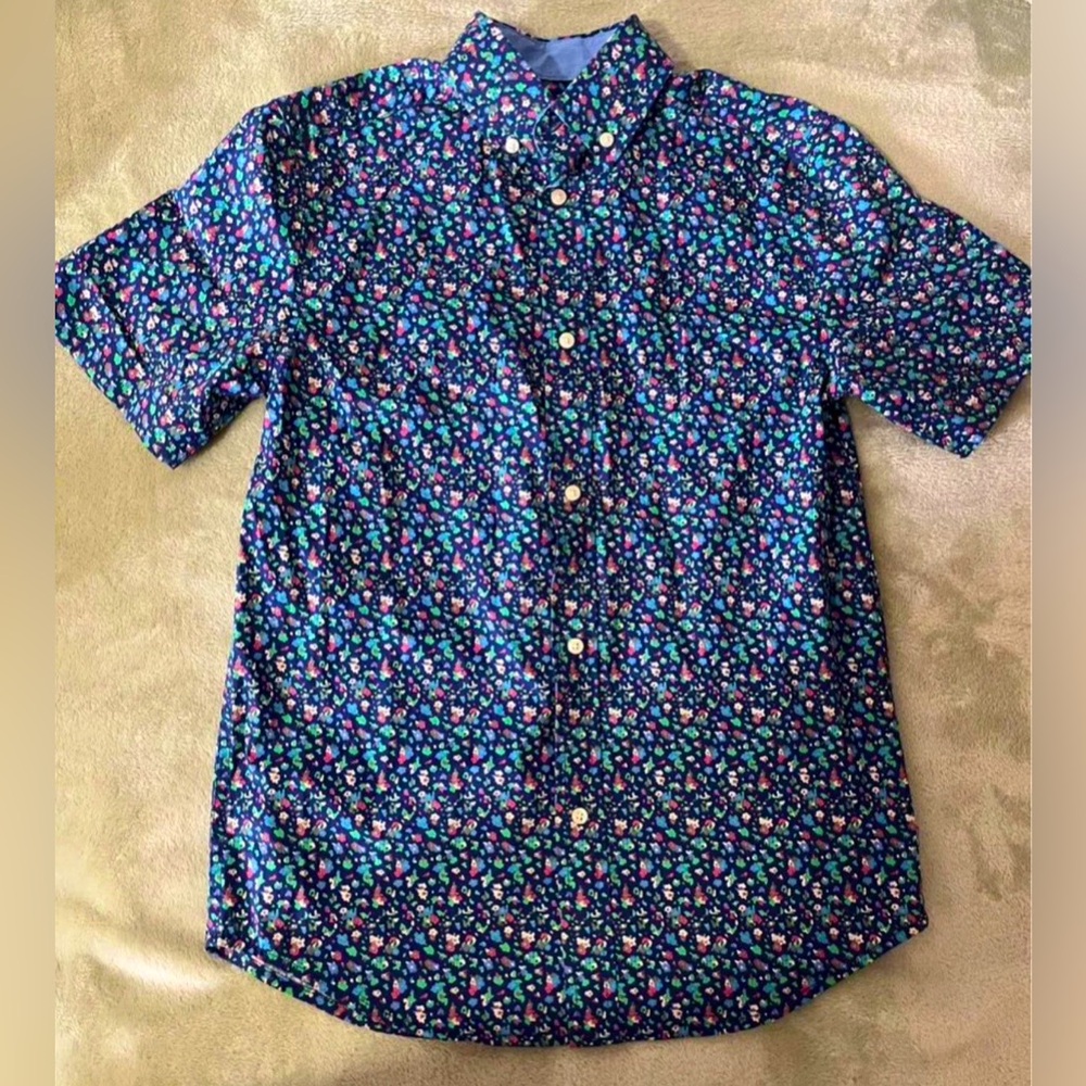 Chaps Navy Blue Floral Multicolor Front Pocket Short Sleeve Boys M Button Up